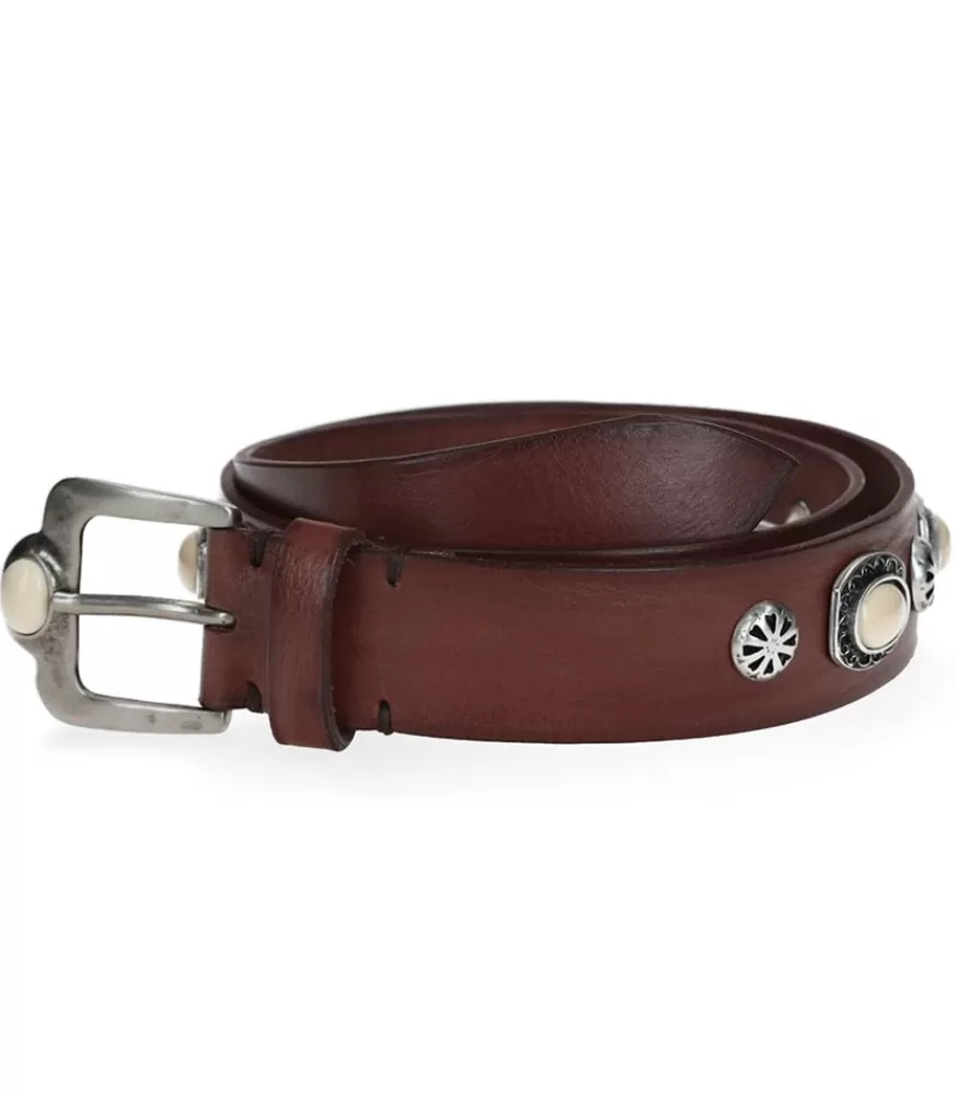 Femme Puntovita & Arsenice Ceinture En Cuir Tamponnee Pierres Marron X Jane De Boy