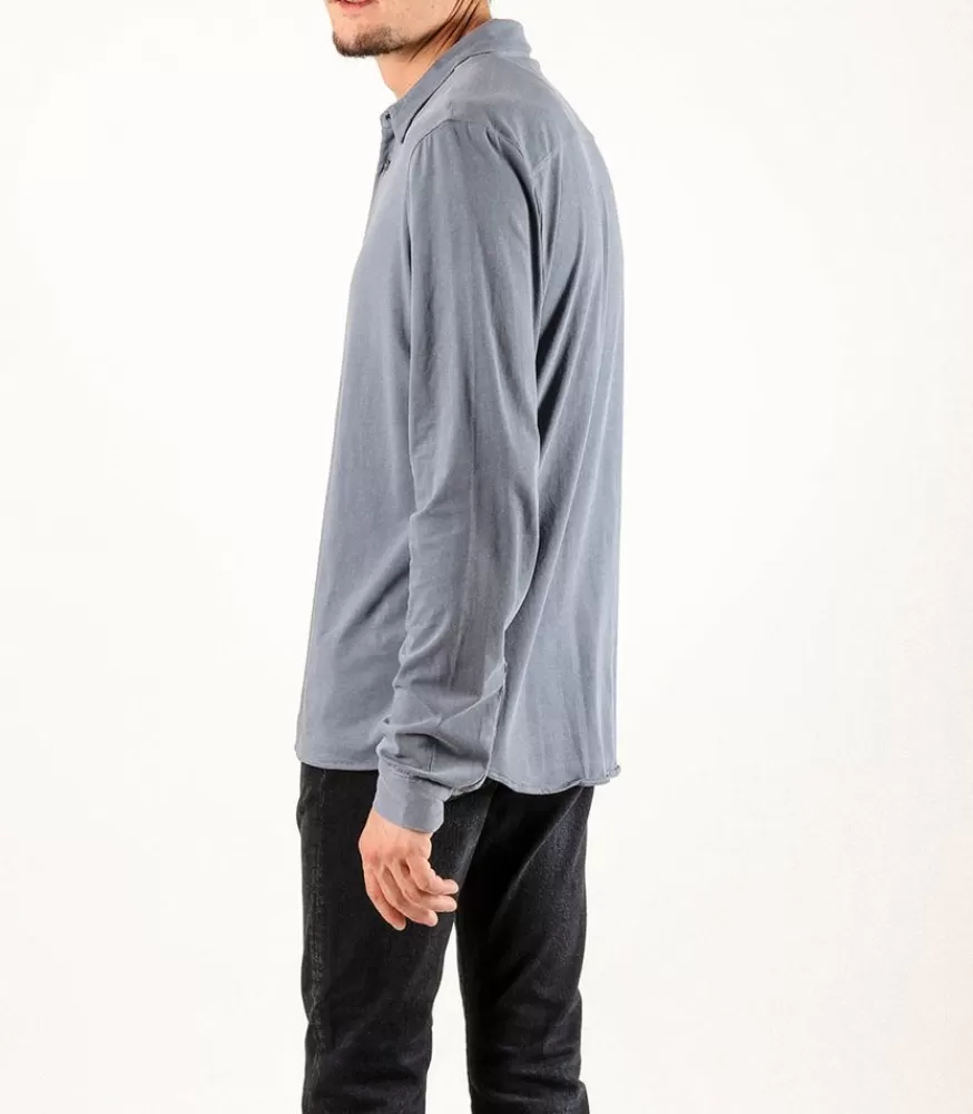 Homme Majestic Filatures Chemise Homme A Manches Longues Bleu Vintage