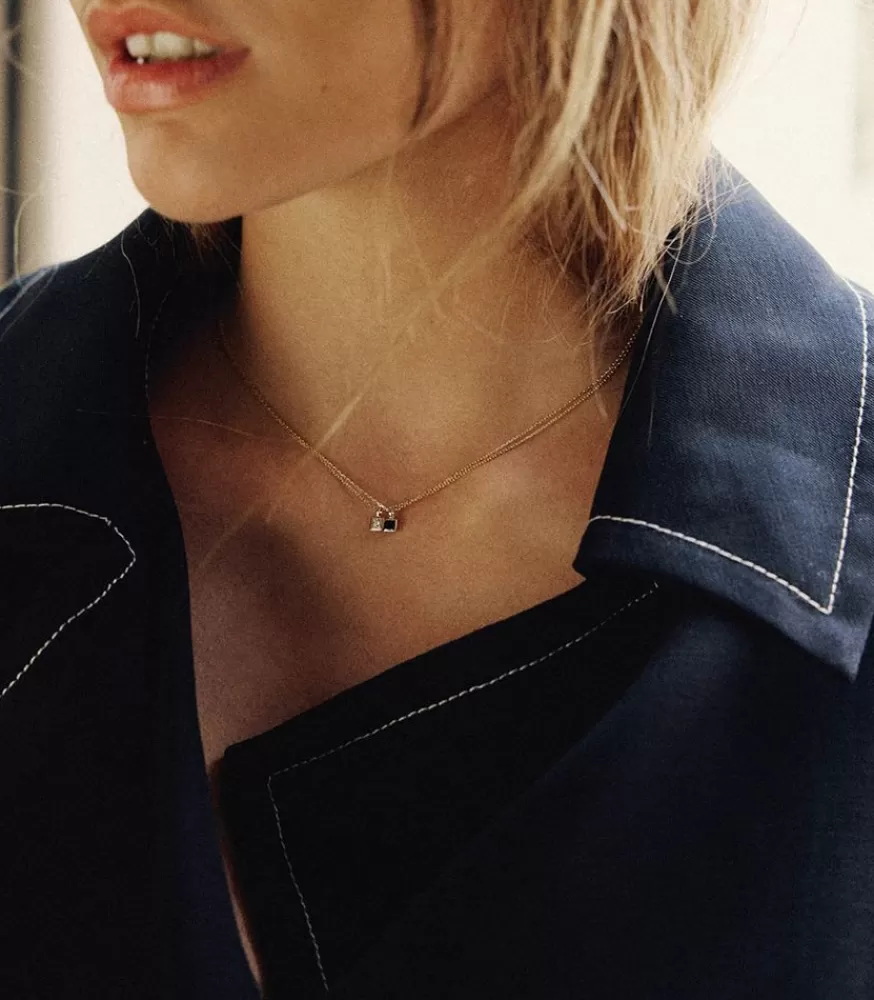 Femme And... Paris Collier Forcat Lime Avec Diamant Princesse Carre En Or Jaune