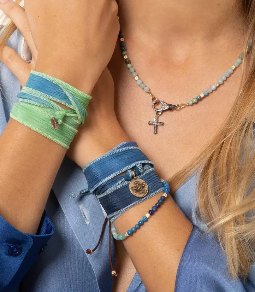 Femme Catherine Michiels Collier Le Ferret Croix En Lapis Lazuli, Agate Et Or