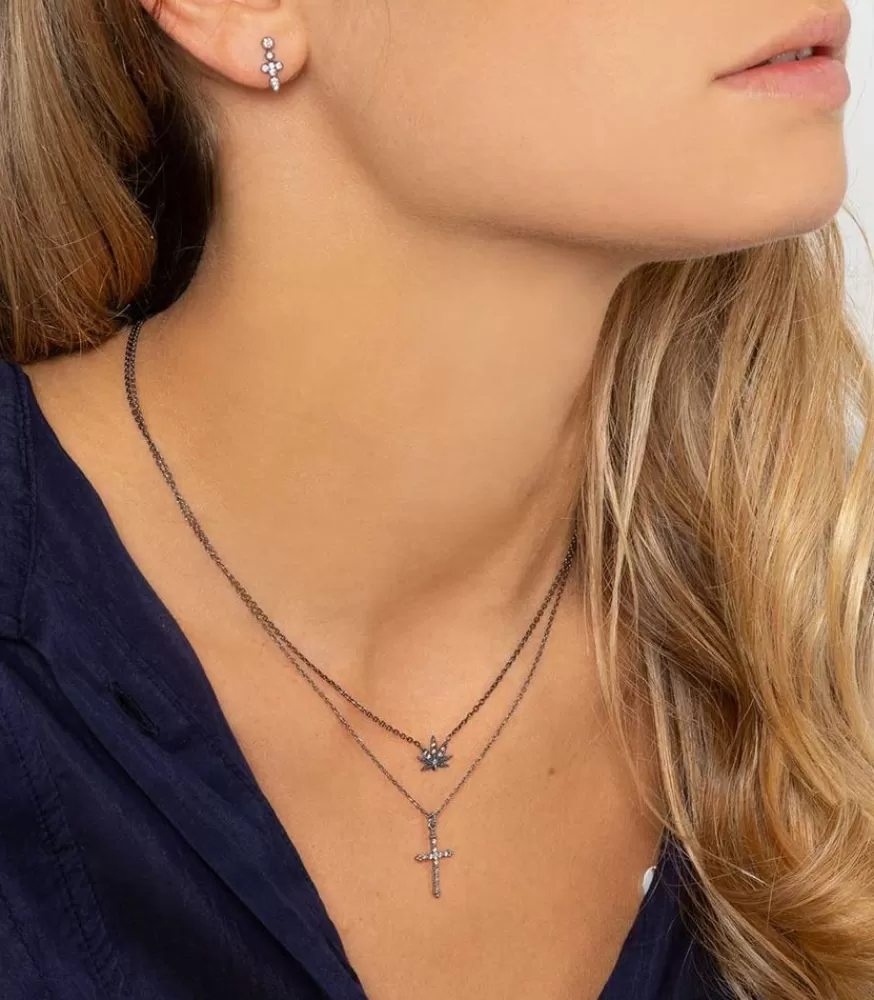Femme Stone Paris Collier Mini Feuille Des Merveilles Or Noir Et Diamants