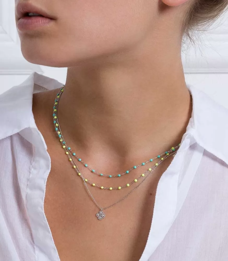 Femme Gigi Clozeau Collier Or Blanc Et Perles De Resine 42 Cm