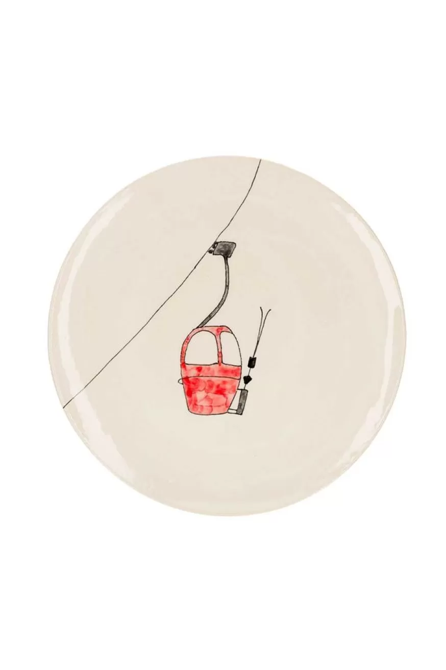 Three Seven Grande Assiette En Ceramique "Telecabine Rouge"