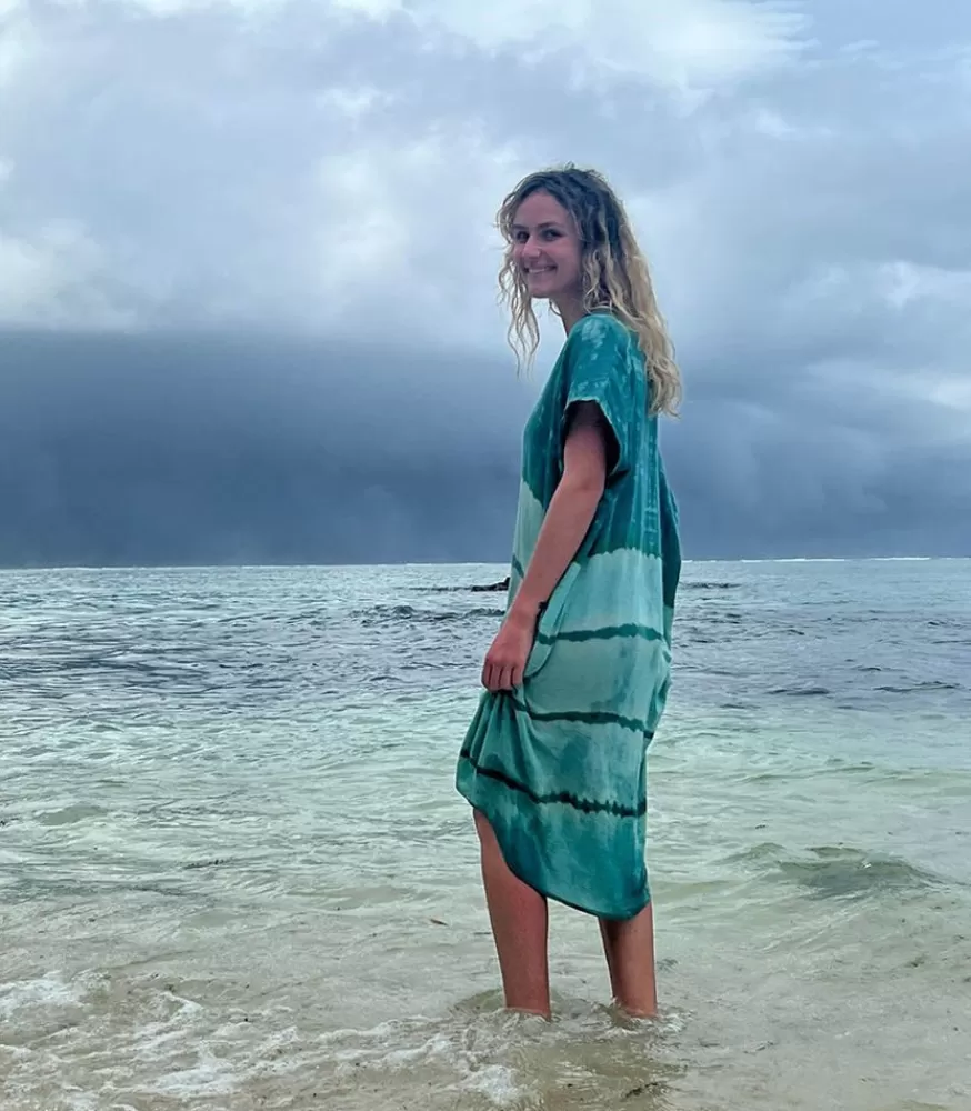 Femme Love and let dye Kaftan Maui Vintage Green