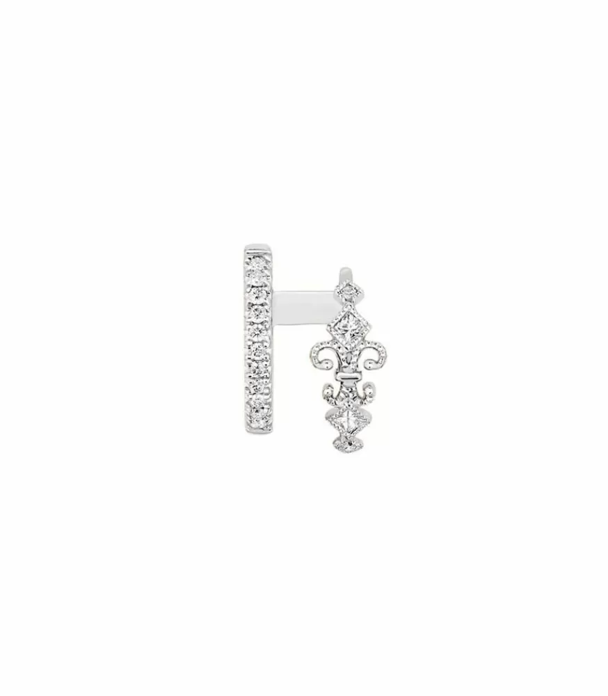 Femme Stone Paris Mini Creole Double Droite Glory Or Blanc Et Diamants