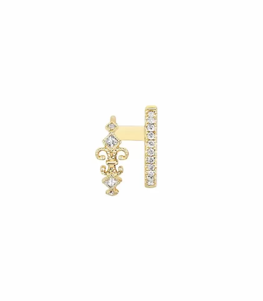 Femme Stone Paris Mini Creole Double Gauche Glory Or Jaune Et Diamants