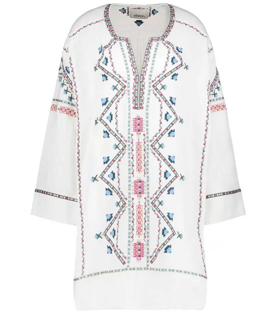 Femme Isabel Marant Robe Chemsi Brodee En Coton Ecru