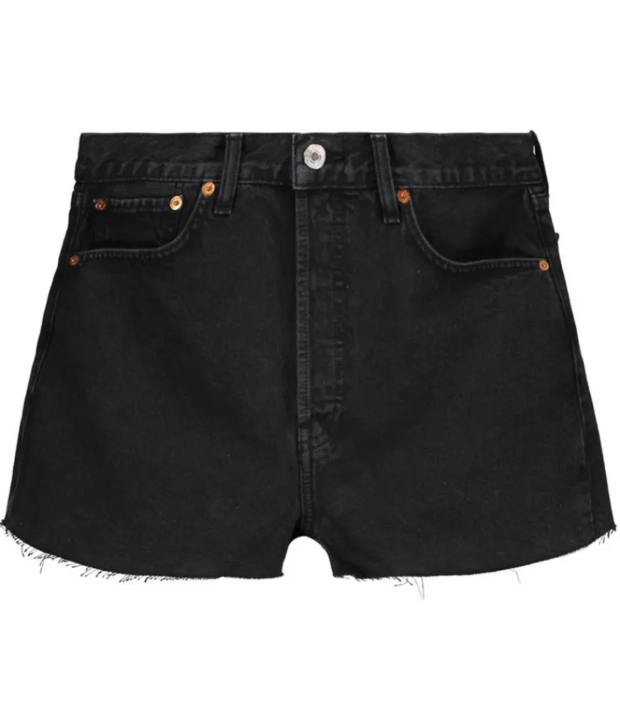 Femme RE/DONE Short A Taille Haute En Denim Noir Surteint