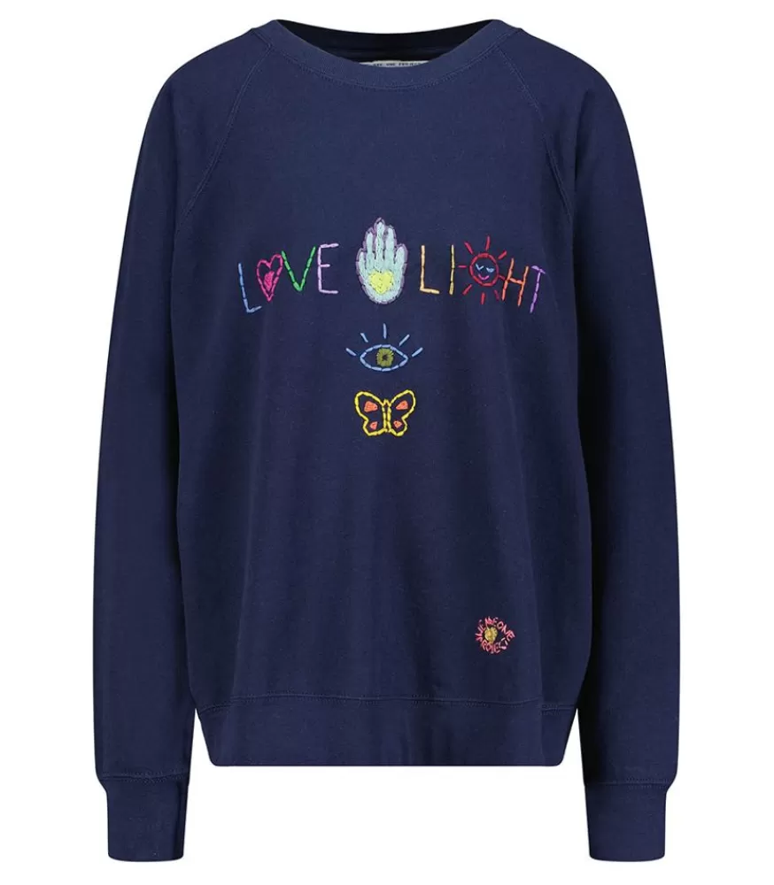 Femme We Are One Project Sweat-Shirt Vintage Brode Love And Light Bleu Nuit
