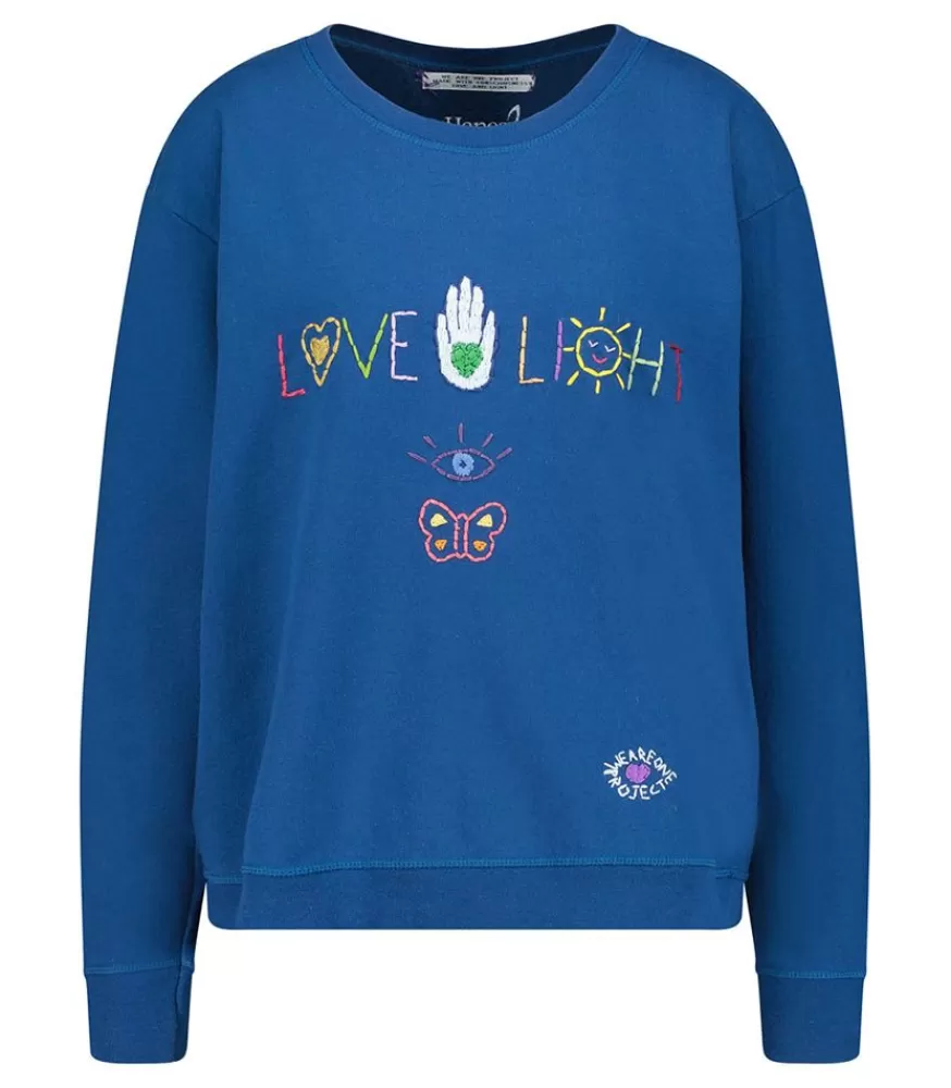 Femme We Are One Project Sweat-Shirt Vintage Brode Love Light Bleu Marine