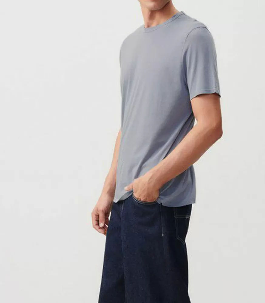 Homme American Vintage Tee-Shirt Manches Courtes Homme Devon Bleu Gris Vintage