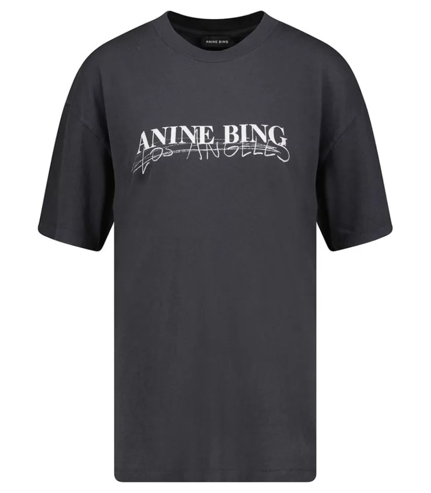 Femme Anine Bing Tee-Shirt Walker Doodle Vintage Black