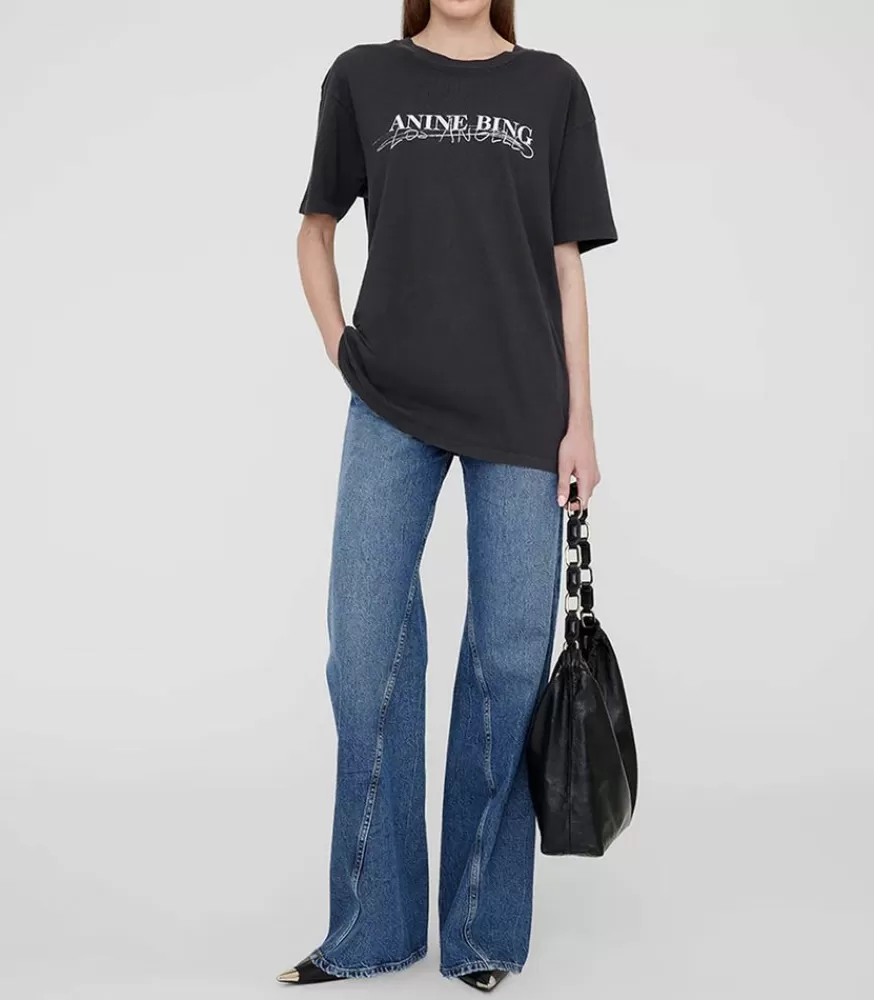 Femme Anine Bing Tee-Shirt Walker Doodle Vintage Black