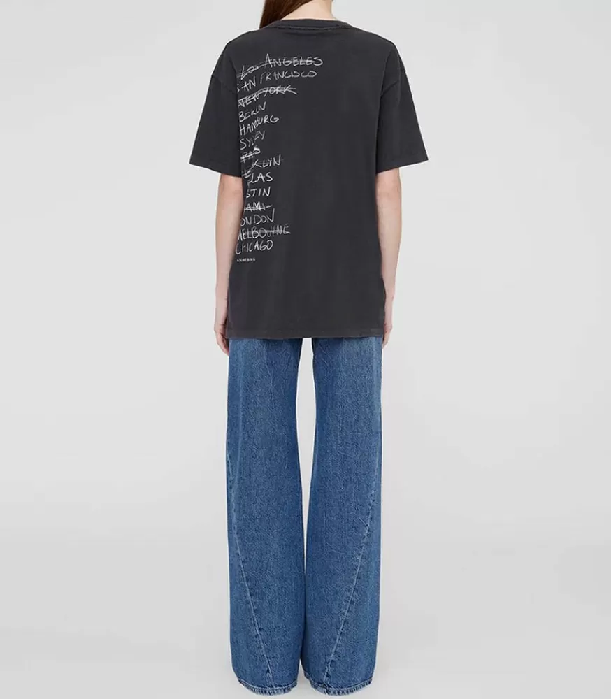 Femme Anine Bing Tee-Shirt Walker Doodle Vintage Black